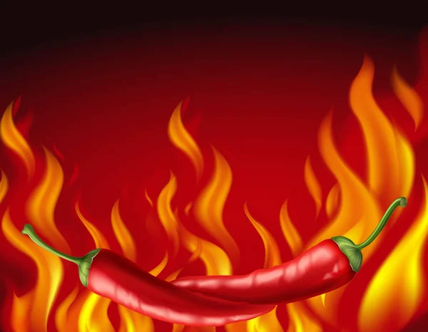 Rode pepers en hete brand op achtergrond — Stockvector