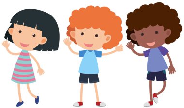 Mutlu yüz el sallayarak üç çocukla