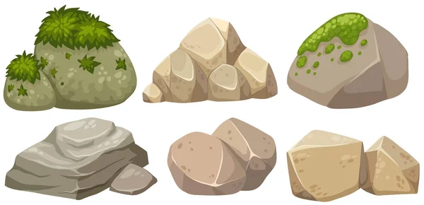 不同形状的石头长满了苔藓 — 图库矢量图片