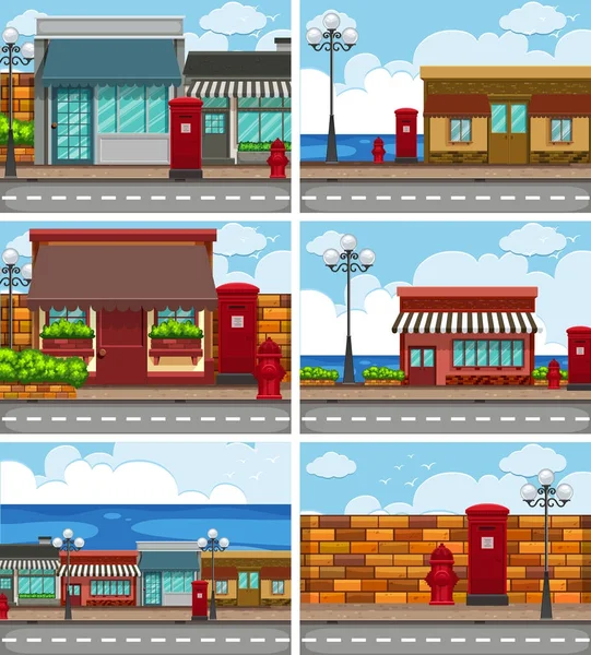 Yol boyunca mağazaları ile altı sahneler