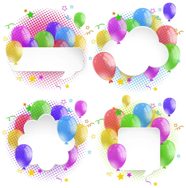 Discurso de quatro bolhas com balões coloridos — Vetor de Stock