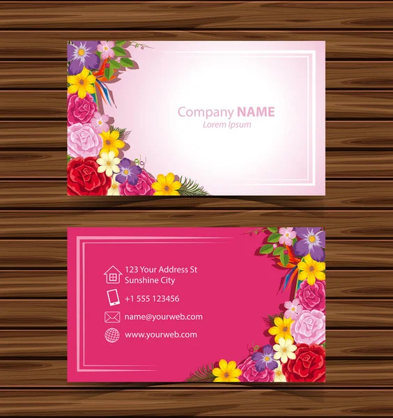 Businesscard template with colorful flowers — Stock Vector