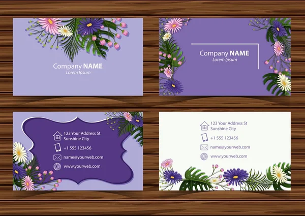 Businesscard template with beautiful flowers in front and back v — Stock Vector