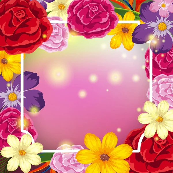 Modelo de fronteira com flores no fundo rosa —  Vetores de Stock