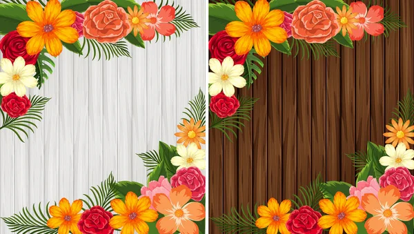 Flores de colores sobre fondo de madera en blanco y marrón — Vector de stock