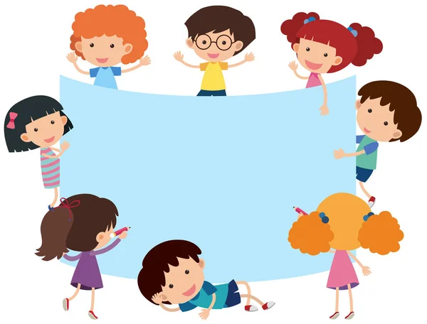 Bannière bleue avec des enfants heureux — Image vectorielle