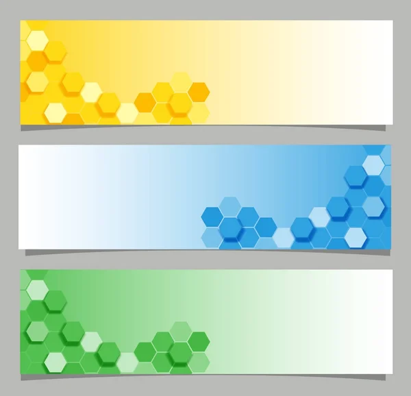 Banner diseños con hexágono en tres colores — Vector de stock