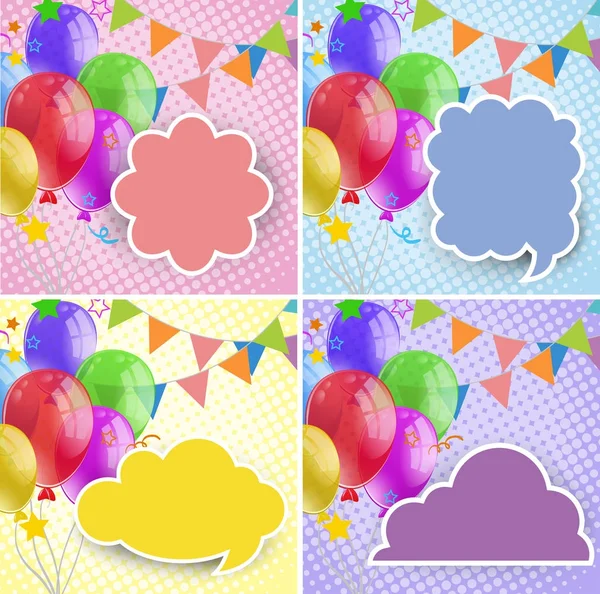 Четыре пограничных шаблона с цветными воздушными шарами — стоковый вектор