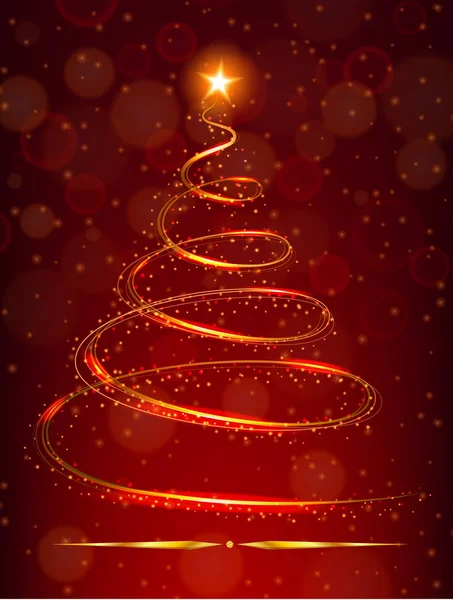 Weihnachtsbaum mit hellen Stern auf rotem Hintergrund — Stockvektor