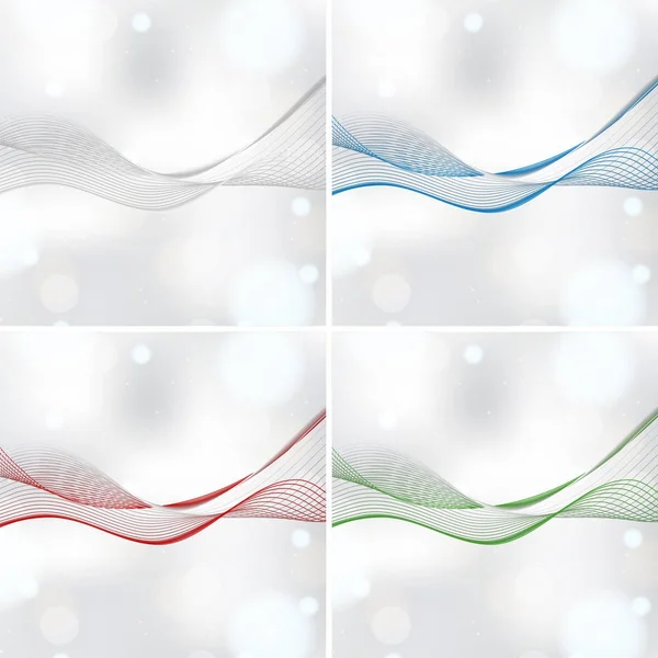 Four backgrounds with wavy lines on gray background — Stock Vector