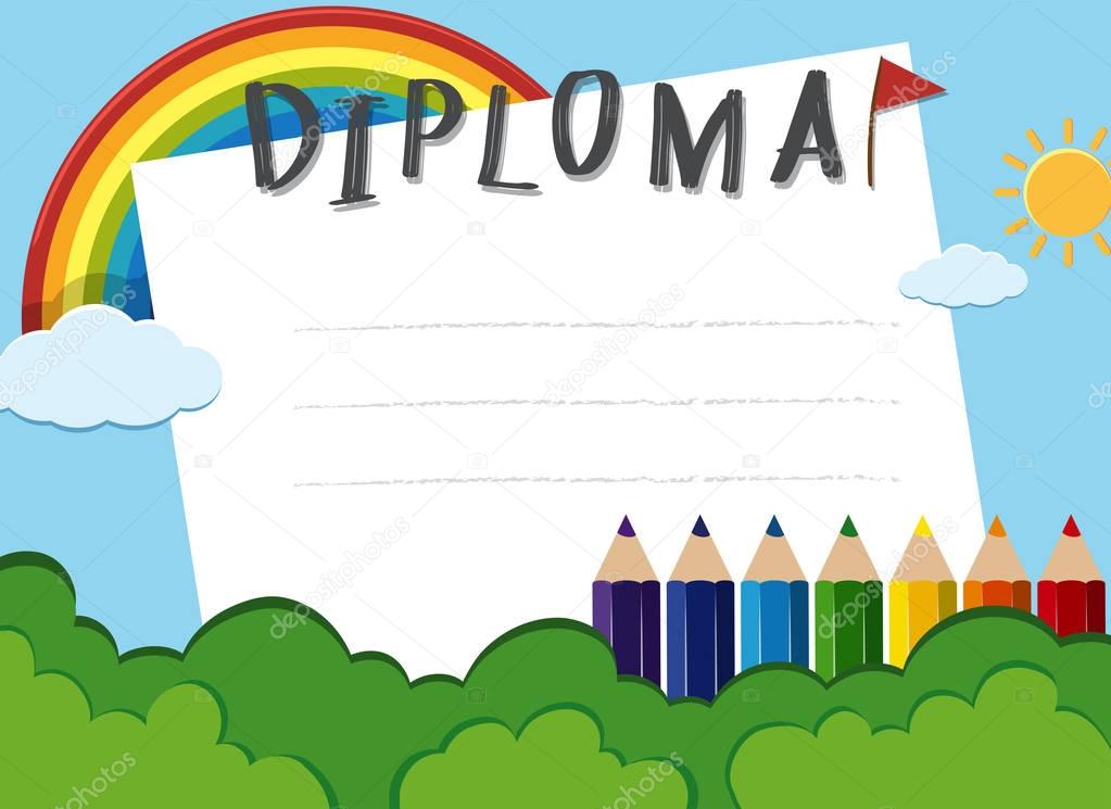 Diploma template with rainbow in the park