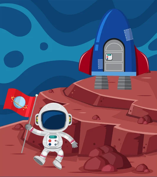 宇宙飛行士と地球のロケット — ストックベクタ