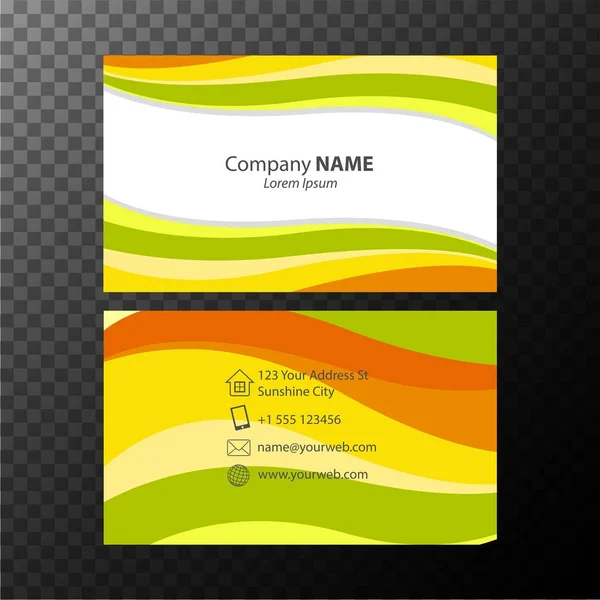 Businesscard sjabloon met oranje en groene golvende lijnen — Stockvector