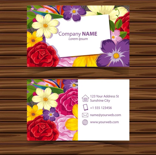 Businesscard template with colorful flowers — Stock Vector