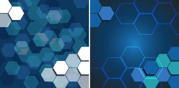 Deux modèles de fond avec des motifs hexagonaux bleus — Image vectorielle