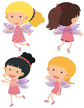 Beyaz arka plan üzerinde uçan dört periler