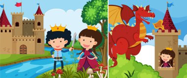 Kuledeki prensesi ile iki fairytale sahne
