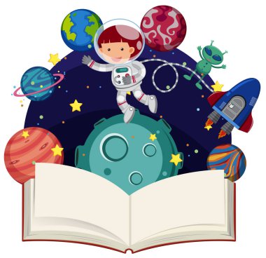 Uçan alanı ve boş kitap astronot