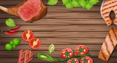 Farklı gıda maddeleri ile ahşap tahta