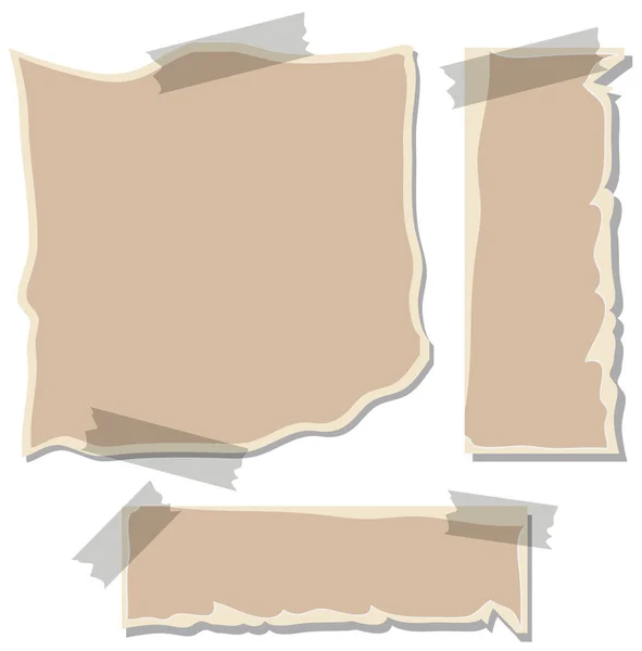 Drei braune Papiere an Wand geklebt — Stockvektor