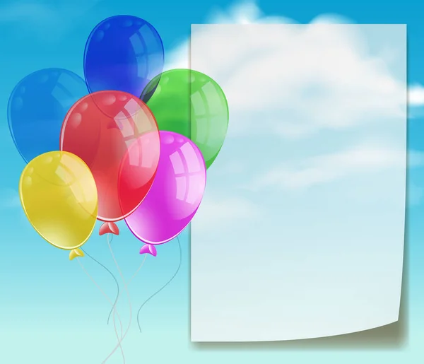 Шаблон с цветными воздушными шарами в голубом небе — стоковый вектор