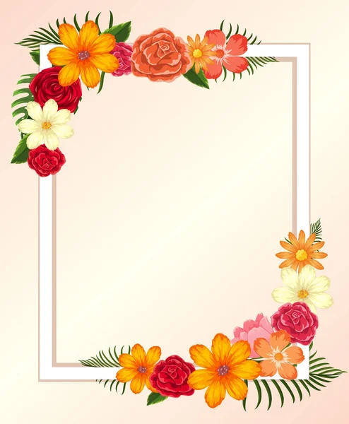 Plantilla de marco con flores y hojas de colores — Archivo Imágenes Vectoriales