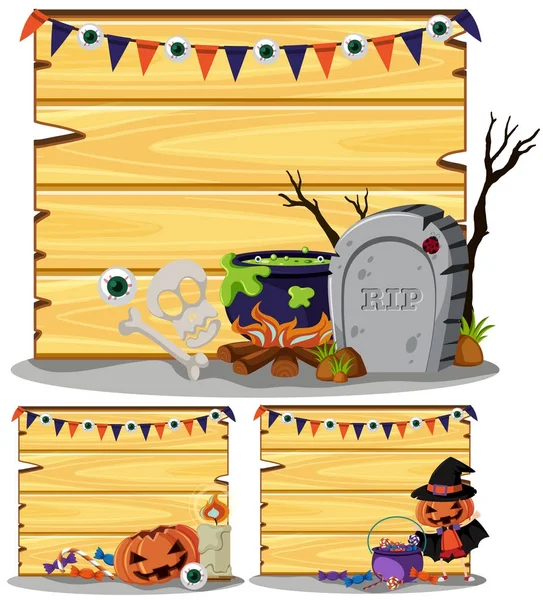 Trei semne de lemn cu tema de Halloween — Vector de stoc