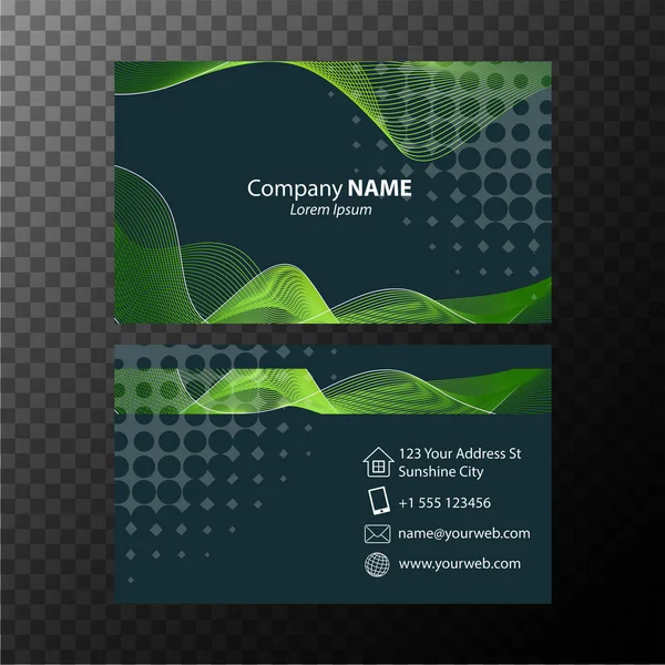 Businesscard sjabloon met groene golvende lijnen — Stockvector