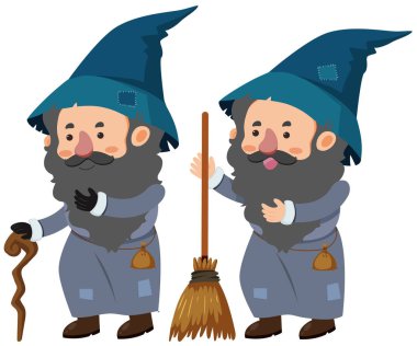 Süpürge kamışı ve büyü ile iki sihirbaz