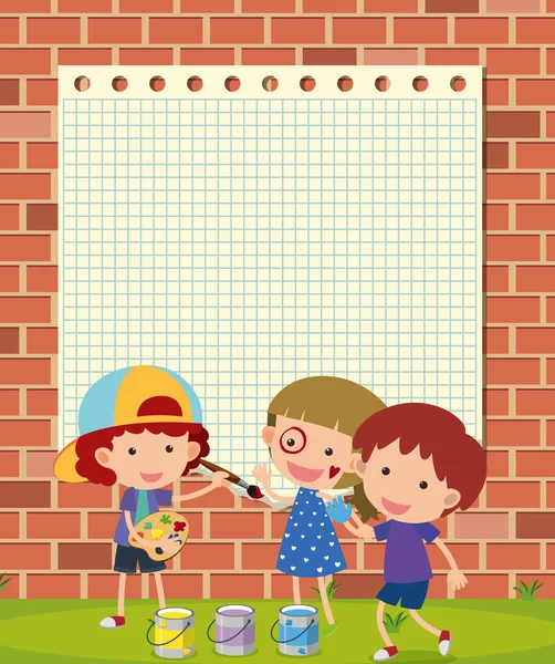 Modèle de frontière avec enfants peignant sur le mur — Image vectorielle