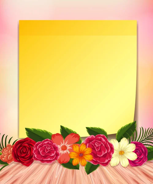 Bloc de notas amarillo y flores de colores — Archivo Imágenes Vectoriales