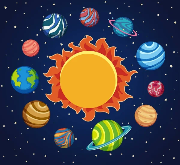 Fondo del sistema solar con planetas alrededor del sol — Vector de stock