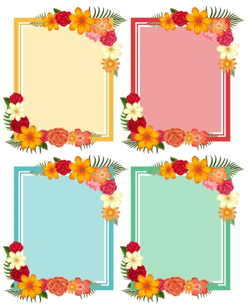 Cuatro marcos con flores de colores — Vector de stock
