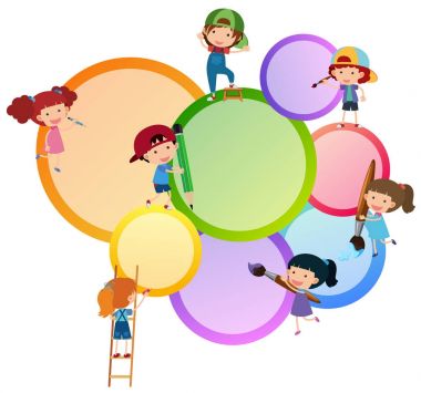 Çizim ve boyama çocuklar ile sınır şablonu