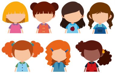 Beyaz arka plan üzerinde meçhul kızlar