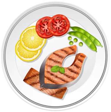 Somon steak ve sebze plaka üzerinde