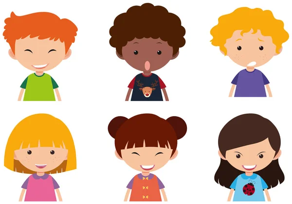 Enfants avec différentes expressions faciales — Image vectorielle