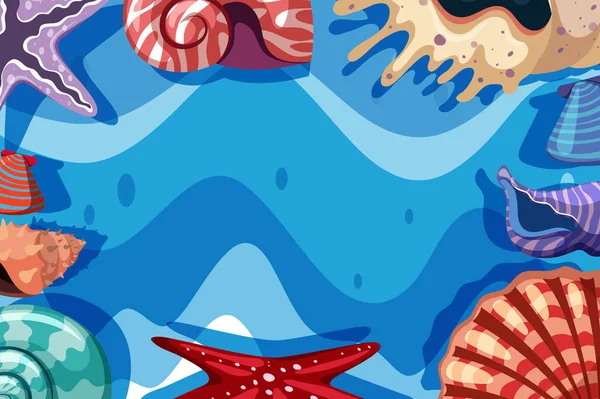 Conception de fond avec des vagues bleues et des coquilles — Image vectorielle