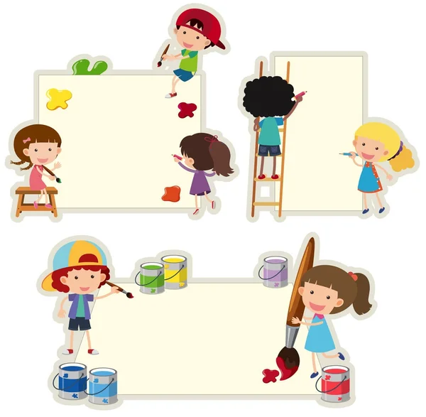 Paper template with kids painting on paper — Stock Vector