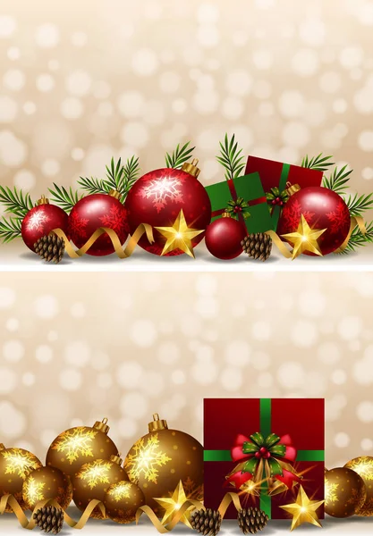 Vánoční pozadí s ozdoby a dárky — Stockový vektor
