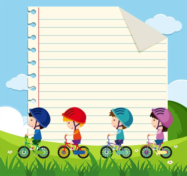 Бумажный шаблон с детским велоспортом в парке — стоковый вектор