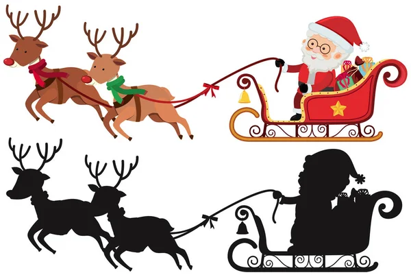 Різдвяний силует з Сантою та оленями — стоковий вектор