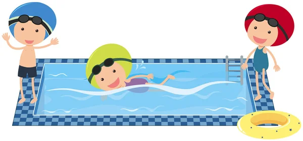 Three kids swimming in the pool — Stock Vector