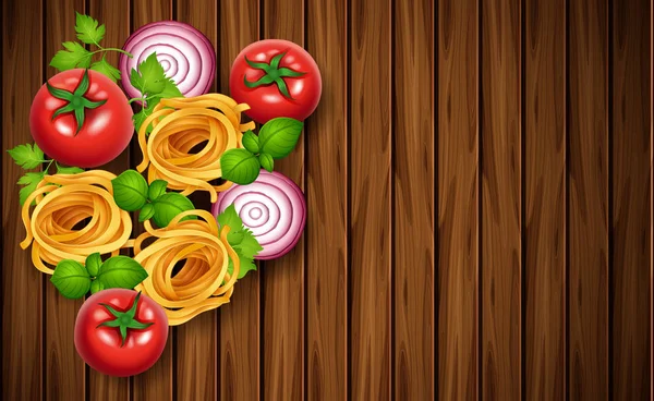 Hintergrundvorlage mit frischem Gemüse und Nudeln — Stockvektor