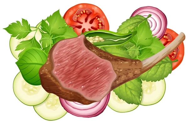 Filete y verduras sobre fondo blanco — Vector de stock