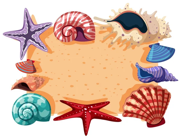 Gabarit de bordure avec coquilles et étoiles de mer — Image vectorielle