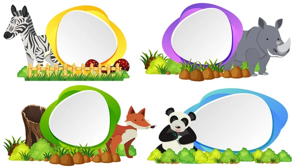 Four round badges with wild animals