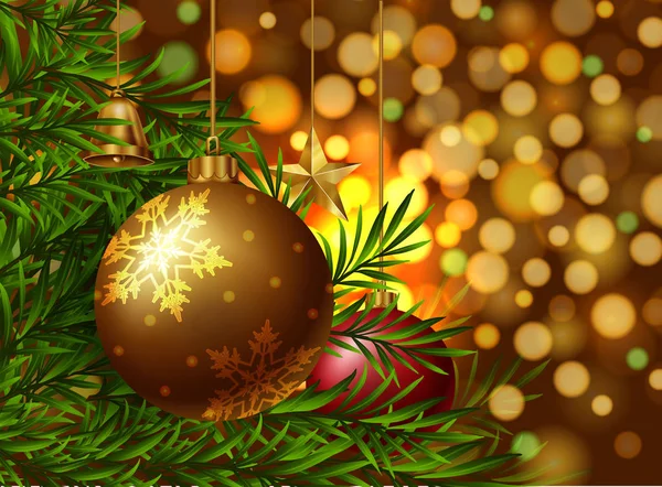 Weihnachten Thema Hintergrund mit Ornamenten auf dem Baum — Stockvektor
