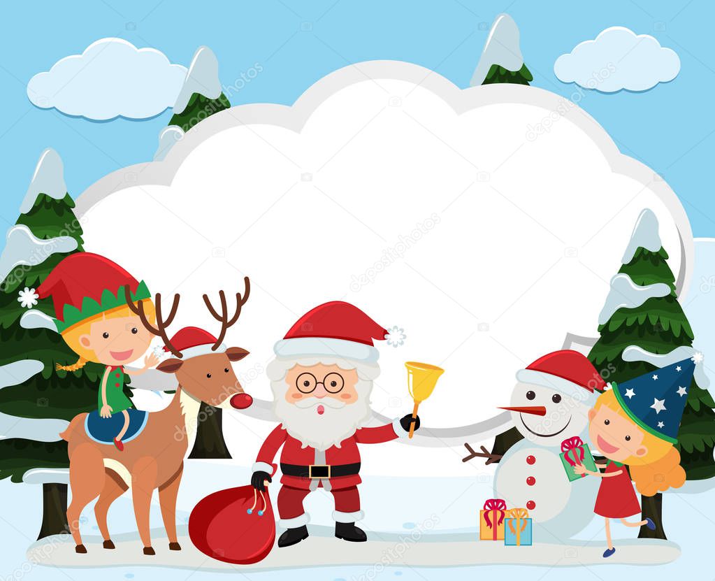 Border template with santa and kids