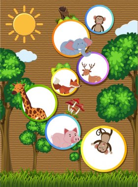 Karton kağıt üzerinde vahşi hayvanlar ile sınır şablonu